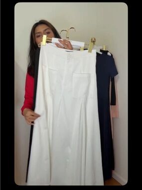 Aleeza Paris White A-Line Maxi Skirt with Front Patch Pockets